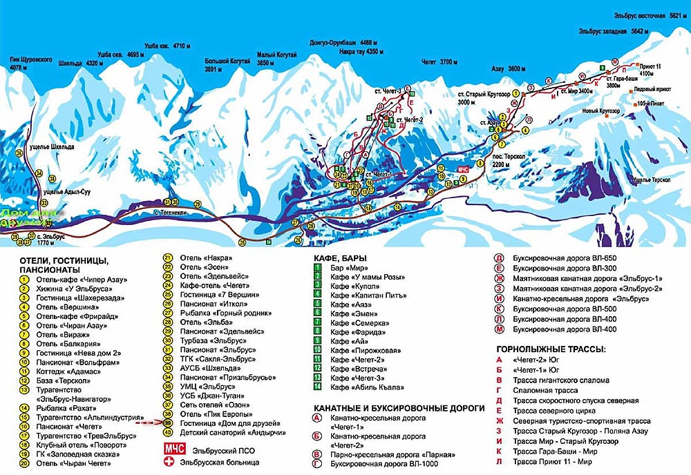 Карта трасс на эльбрусе